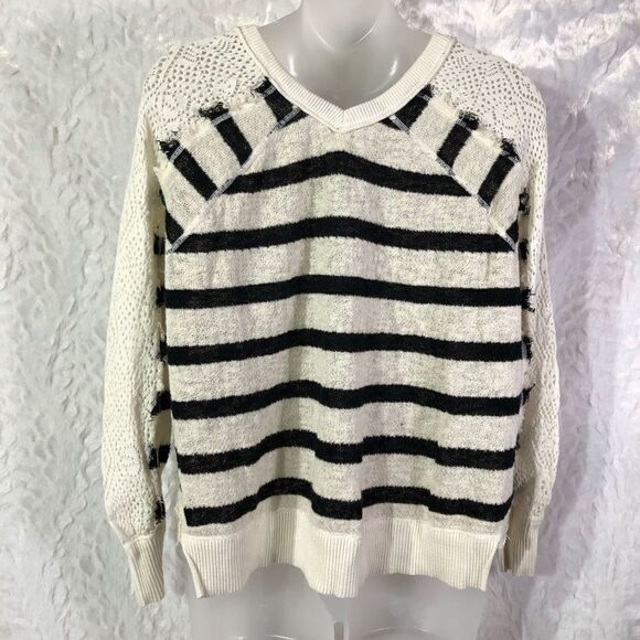 Free People We the Free Pullover Striped Lace Sleeves Knitted Sweater SXS - Picture 15 of 15
